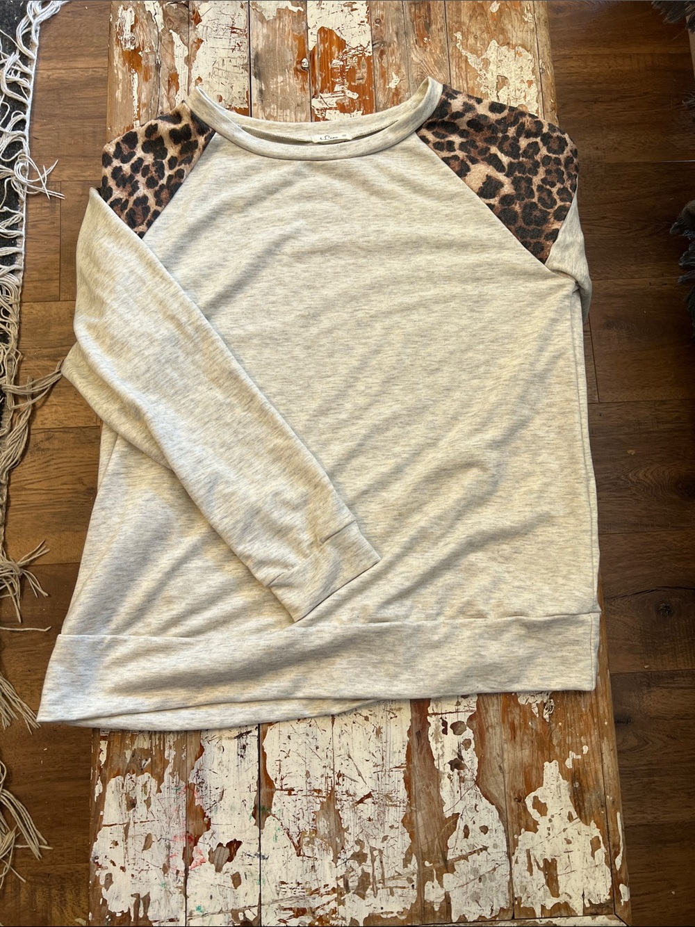Women's Cream Raglan Sweatshirt with Leopard Shoulder Accents